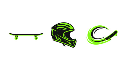 Skateboard, Helmet, and Action Logo Icon Set © MHM99