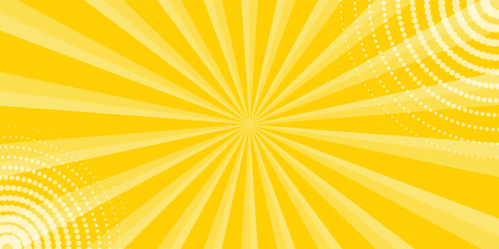 Yellow abstract background with light of sunburst. yellow starburst with halftone. sun ray retro background with flash
