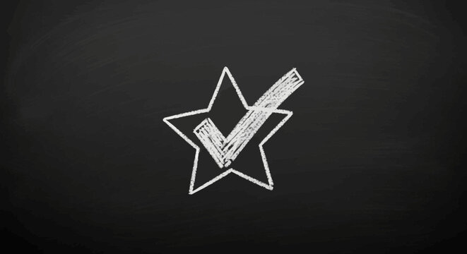 White star with a check mark drawn on a black background.