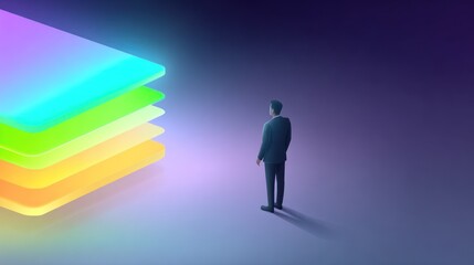 Obraz premium Businessman observes colorful layered design abstract graphic illustration
