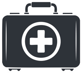 Obraz premium Dark gray first aid kit icon with a clear white medical cross symbol for emergency health and safety assistance