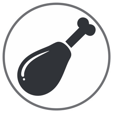 Simple Vector Icon of a Cooked Chicken Leg Within a Circle
