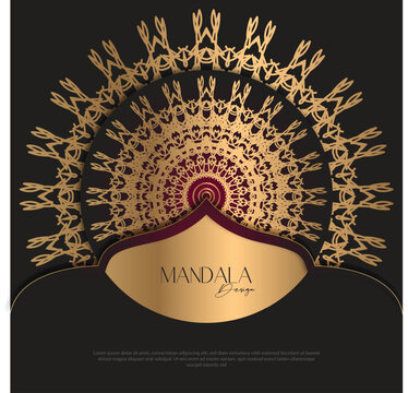 Mandala design round luxury design golden brush text.