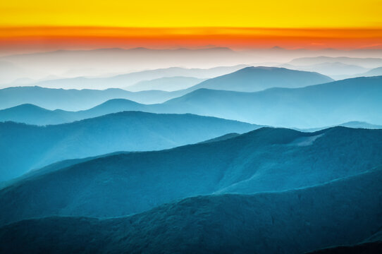 Beautiful Carpathian mountains as a texture at sunset