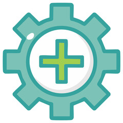 Fototapeta premium Bright green gear icon with a centered plus sign representing adding new settings customization or medical solutions