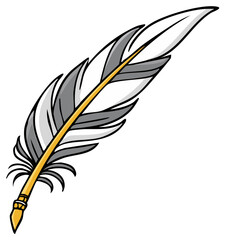 Fototapeta premium Cartoon drawing of a quill feather for writing and creative concepts