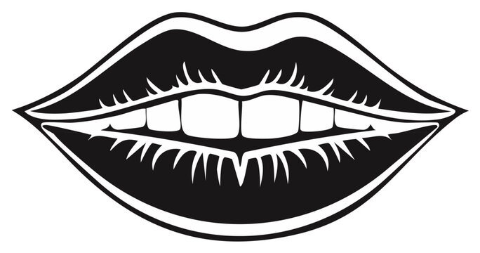 Bold Black and White Graphic of Smiling Lips with Visible Teeth
