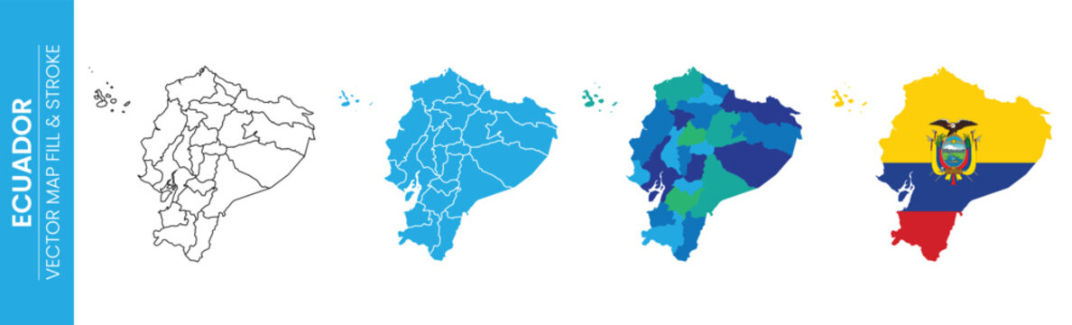 Ecuador outline map with different fill and flag styles