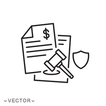 penalty icon, tax penalty, additional costs, financial loss, financial forfeiture or legal fine concept, thin line symbol isolated on white background, editable stroke eps 10 vector illustration