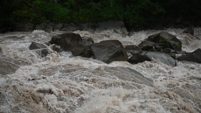 Rushing Urubamba River near Aguas Calientes after rainy season in Peru