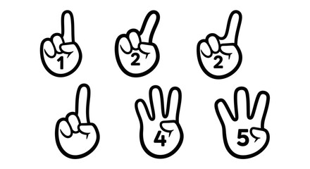 Fototapeta premium Set of Cartoon Hands Showing Counting Numbers One to Five with Fingers on Isolated White Background