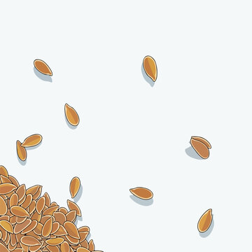 Illustration of scattered organic flax seeds and a pile.