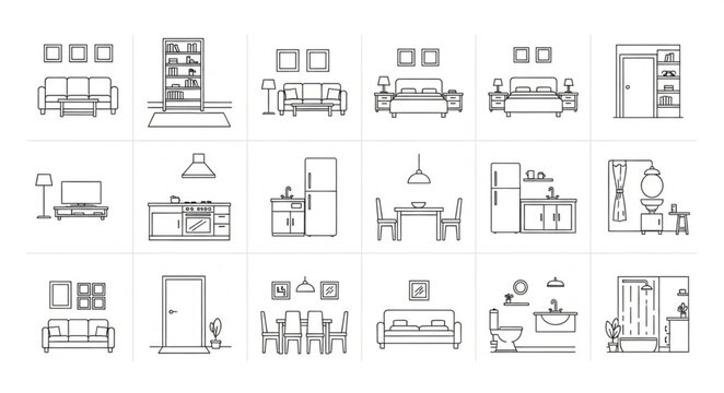 Architectural Interior Design Sketches - Detailed Room Layouts and Furniture.
