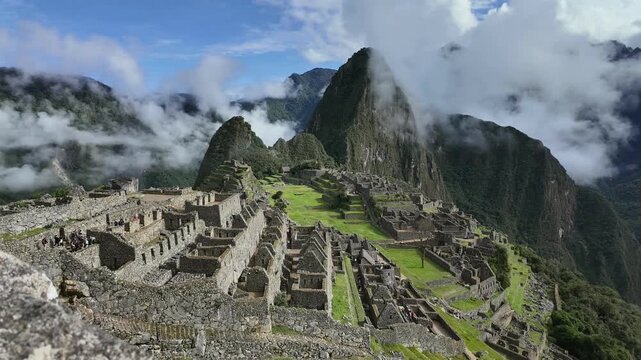Timelapse of Machu Picchu with Clouds Moving Over Ancient Inca Citadel in Peru