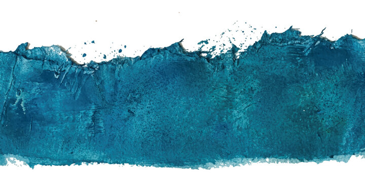 Horizontal strip of dark teal blue paint with a rough textured edge and visible brush strokes isolated on a white background