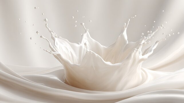 A splash of milk in motion, captured in a clean and minimalist white environment