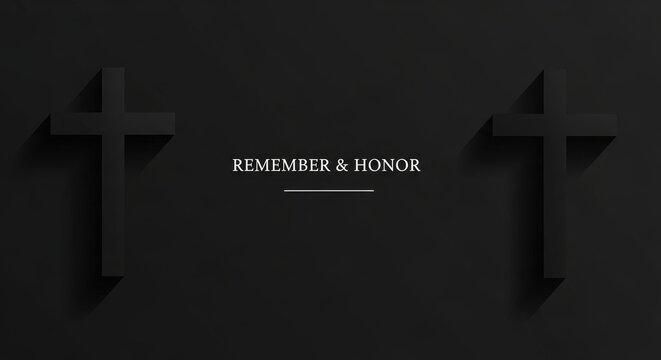 Elegant memorial design featuring crossed arrows with 'remember and honor' message