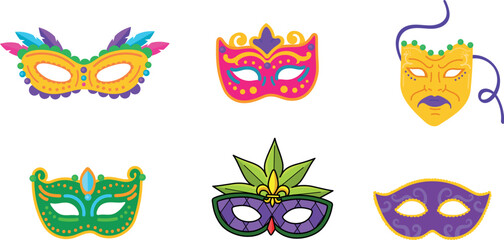 Naklejka premium Colorful carnival masks collection a vibrant display of festive face coverings