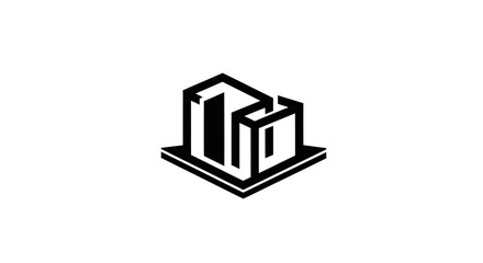 Fototapeta premium Geometric Building Icon, Modern Architecture, Minimalist Design, Vector Art