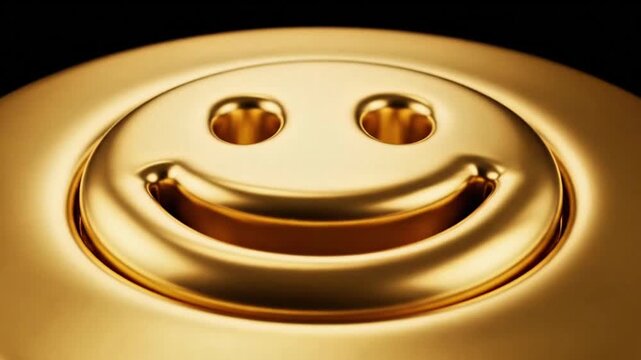 Hyper-detailed macro shot of liquid gold forming into a smile emoji shape, surface tension effects visible, slow fluid simulation, camera close-up macro lens with shallow depth, reflective highlights