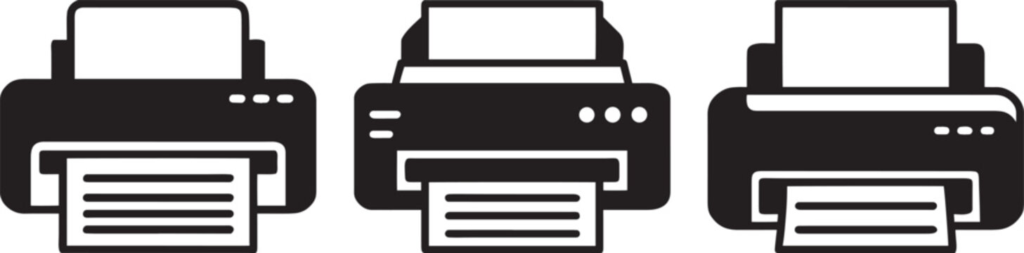 Printer silhouette set &ndash; office printer vector icon black and white print machine illustration .