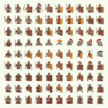 Collection of Roman Legionary Soldier Characters and Helmets.
