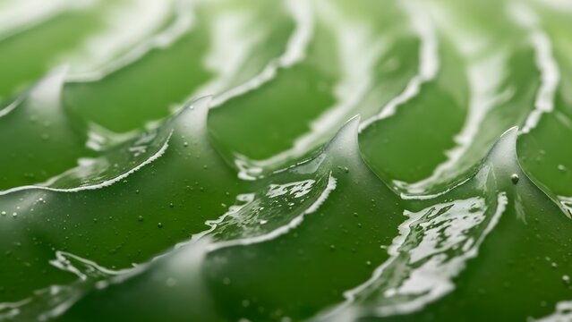 Macro Close Up Of Green Cosmetic Gel Texture With Water Drops Fresh Skincare Background And Natural Beauty Concept