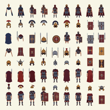 Collection of Roman Soldier Armor and Uniforms.