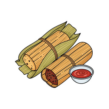 Traditional Tamales in Corn Husk with Salsa Bowl