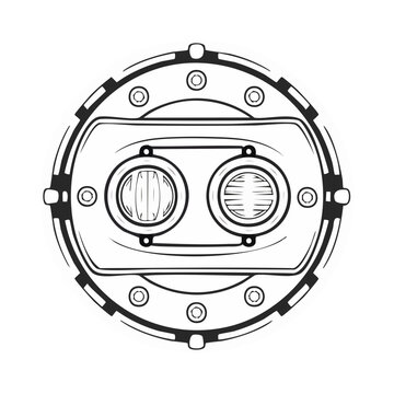 Round retro vehicle headlight assembly with twin circular lenses in line art style