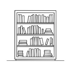 Fototapeta premium Simple Outline Drawing of a Wooden Bookshelf Filled with Books