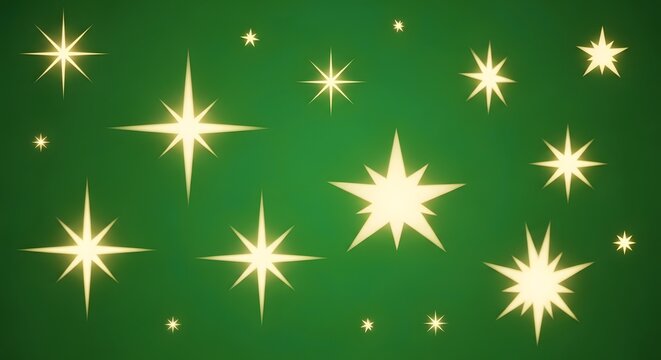 Bright Star Bursts Over Green Gradient Background