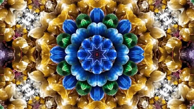 Abstract kaleidoscopic pattern with symmetrical colorful design
