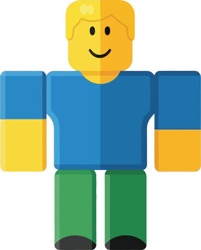 Simple blocky digital avatar illustration featuring a cheerful yellow-headed character with blue shirt and green pants, ideal for gaming content or virtual world design