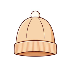 Fototapeta premium Simple Flat Knit Beanie Hat with Pom Pom Isolated on White