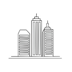 Obraz premium Simple line drawing of three modern skyscrapers against a white background