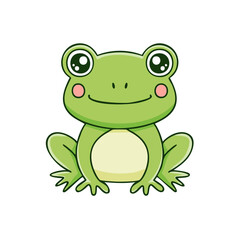 Fototapeta premium Cute cartoon green frog character smiling with big eyes and rosy cheeks