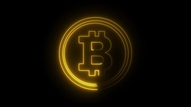 Neon, Glowing, Colorful Bitcoin icon animation. neon bitcoin lights on black background. Global finance bitcoin icon. 4k video animation.