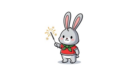 Obraz premium Cute cartoon bunny holding sparkler stick.