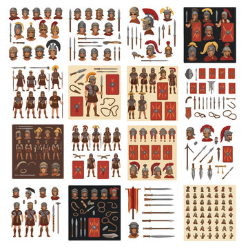Ancient Roman Soldiers and Equipment Character Design Elements Collection.