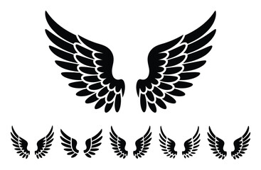 Fototapeta premium Collection of Black Angel Wings Silhouettes on White Background