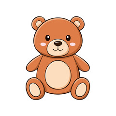 Fototapeta premium Cute cartoon brown teddy bear sitting with happy expression, simple adorable illustration for children