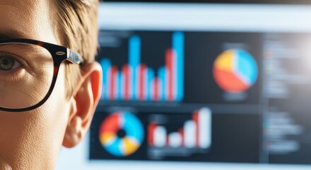 Business data analysis, finance graphs, male professional, office work, close-up