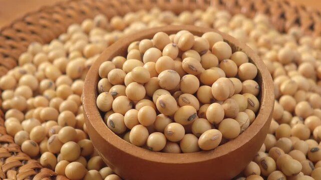 Soybeans in a wooden cup.