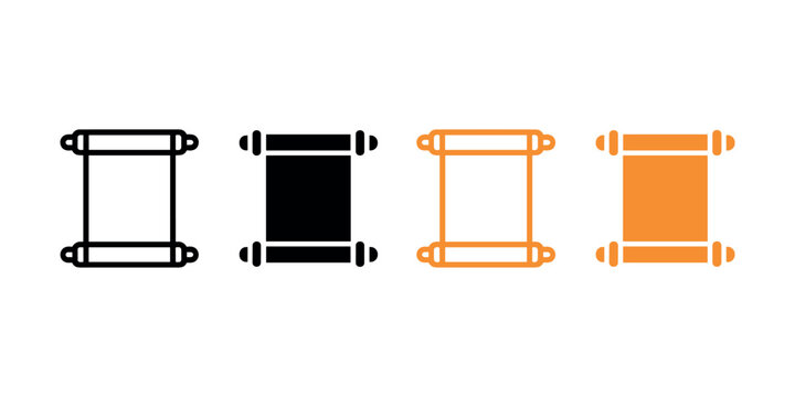 Four scroll black and orange outline and filled parchment ancient document history
