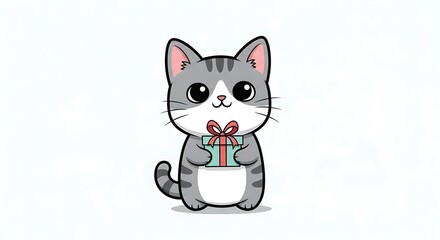 Fototapeta premium Cute cartoon cat with gift box.