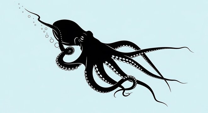 Black octopus swimming in ocean water.