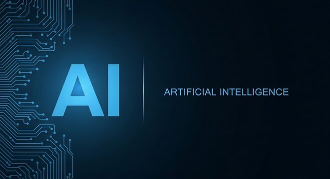 Artificial intelligence concept with glowing blue circuitry background