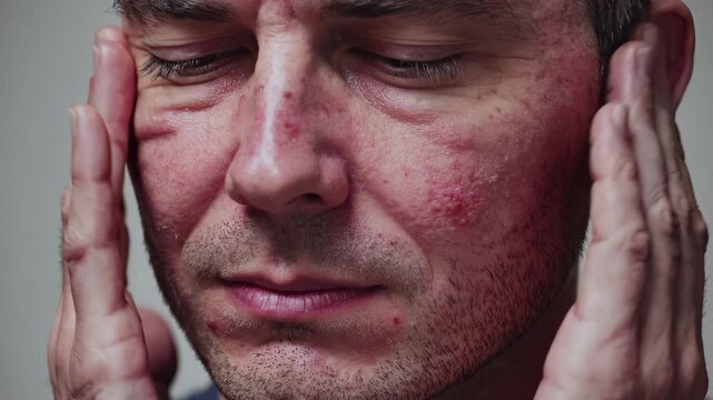 Skincare routine for men. Man applies moisturizer on face to hydrate skin. Daily skincare improves complexion and boosts confidence. Healthy skin enhances overall appearance.