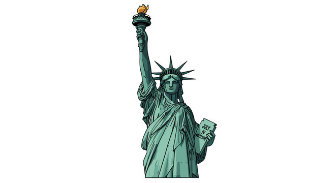 The iconic Statue of Liberty, a colossal neoclassical sculpture on Liberty Island in New York Harbor, United States, holding a torch and tablet.